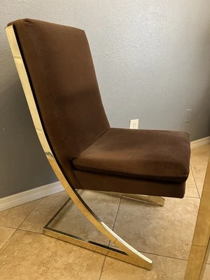 Silla de comedor Milo Baughman inspirada en DIA Mid Century tono dorado  Foto 1 de 4