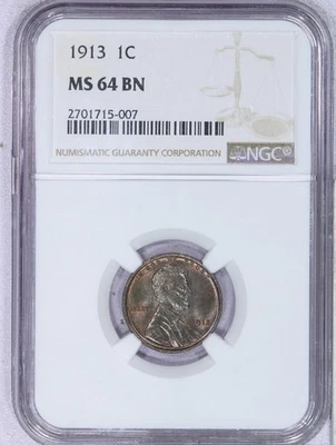 1913 Lincoln Cent 1C NGC MS 64 BN - Perto de RB! - Imagem 1 de 4