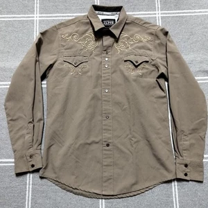 JL Fox Men's Small Taupe Pearl Snap Western Shirt Swirl Embroidery - Picture 1 of 6