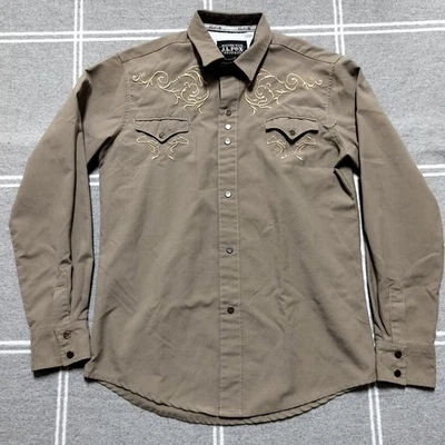 JL Fox Men's Small Taupe Pearl Snap Western Shirt Swirl Embroidery - Image 1 of 4