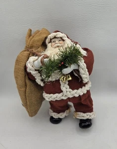 Vintage Woodland Santa in Burlap with Greenery Christmas Traditions Taiwan 9" - Picture 1 of 6