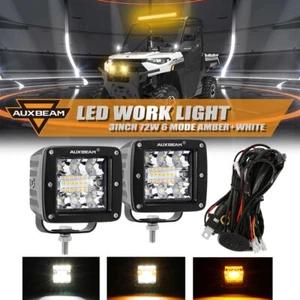 AUXBEAM ATV UTV 4WD 2X 3"Inch 72W LED Work Light Amber/White/Strobe Driving Pods - Foto 1 di 12