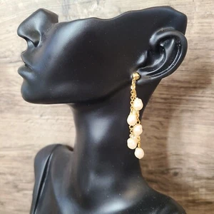Vintage 1999 Avon Multi Strand Pearlesque Illusion Pierced Earrings Goldtone - Picture 1 of 6
