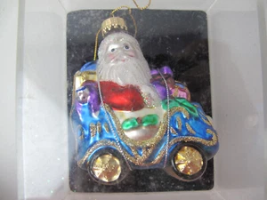 Vidrio artesanal vintage Navidad Papá Noel en coche - Imagen 1 de 5