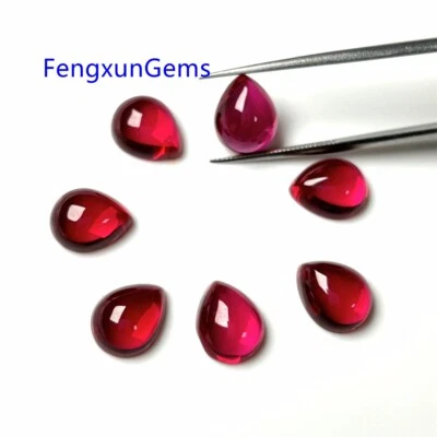 2x4~18x25mm Pear Cabochon Flat Back Lab Creat Blood Red Ruby For Ring Earrings - Image 1 of 4