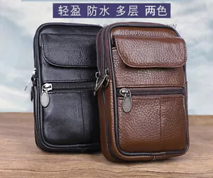 Genuine Leather Men Fanny Pack Waist Bag Shoulder Bag Messenger Phone Pocket - Picture 1 of 5