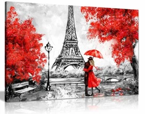 Dipinto Olio Parigi Riproduzione Torre Eiffel Ombrello Rosso Tela Wall Art Stampa - Foto 1 di 1