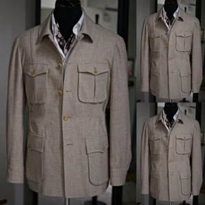 Linen Men's Safari Jackets Multi Pockets Casual Hunting Coats Outdoor Sport Wear - Picture 1 of 7