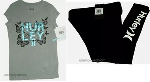 Hurley Butterfly Tee Legging Hair Tie Youth Girls Athletic Wear Grey Black Sm - Picture 1 of 11