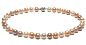 18"9-10MM NATURAL SOUTH SEA GENUINE WHITE GOLD PINK LAVENDER PEARL NECKLACE - Picture 1 of 4