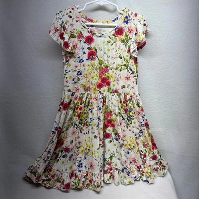 Vestido POSH PEANUT Floral Volantes Niñas 5T 6T Bambú Mezcla Viscosa Manga Corta Foto 1 de 4