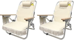 Tassel Backpack Beach Chair 5 Positions and Cup Holder Pouch on Side-Padded P... - Picture 1 of 6