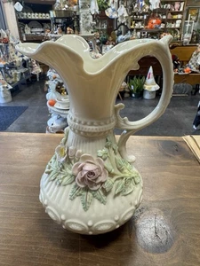 Irish Belleek Ewer Pitcher W/ Flowers - Picture 1 of 5