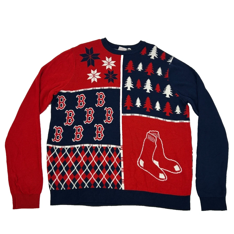 Boston Red Sox Ugly Christmas Sweater Mens XXL Red Blue Forever Collectibles MLB - Image 1 of 4