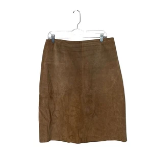 St. Johns Bay Genuine BeigeLeather Suede Western Mini Skirt Women's Size 14 - Picture 1 of 15