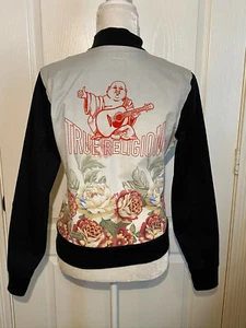 GIACCA BOMBER LOGO BUDDHA floreale bicolore VERA RELIGIONE cotone PICCOLA S nuova senza etichette - Foto 1 di 10