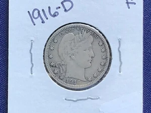 Cuarto de plata barbero 1916-D último año de emisión E8372 - Imagen 1 de 4