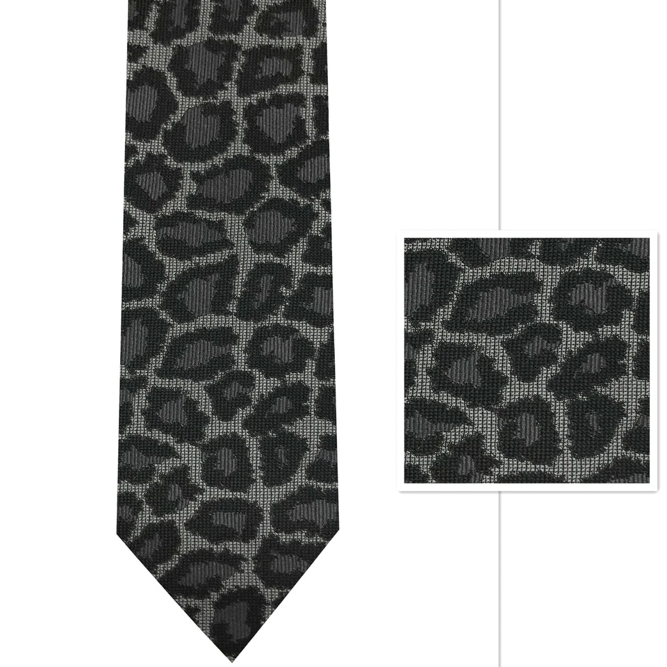 Nuevo Para Hombre Ajustado Delgado 2.25" Corbata Y Bolsillo Cuadrado Pañuelo LEOPARDO CARBÓN Foto 1 de 1