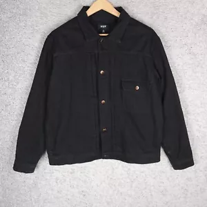 HUF MEN'S JEANS BLACK JACKET XL XLARGE BUTTON'S DISTRESSED DENIM - Picture 1 of 9