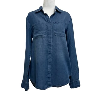 Camisa Lola River Denim Azul Tencel Cambray Abotonada Talla XS Clásica Neutra - Imagen 1 de 9