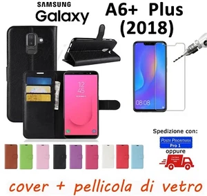 COVER CUSTODIA PORTAFOGLIO LIBRO CARTE PER SAMSUNG GALAXY A6 PLUS 2018 A6+ VETRO - Zdjęcie 1 z 13