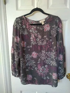 Loft Damen Top Größe S Blumenmuster Langarm Relaxed Grau  - Bild 1 von 8