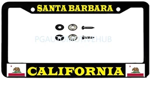 License Plate Frame Black Stainless Steel Vinyl Lettering FOR SANTA BARBARA Cal - Picture 1 of 3