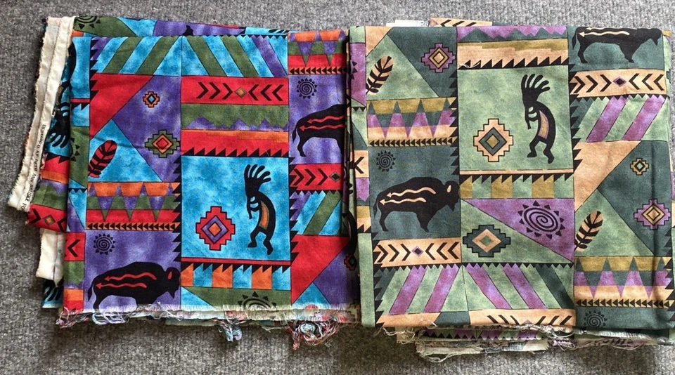 Ткань Southwestern Aztec лот из 2 Tucson зеленый синий красный фиолетовый буйвол 4 ярда - Изображение 1 из 4