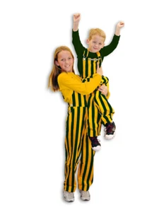 Youth Green & Yellow Striped Game Bib Overalls - Picture 1 of 2