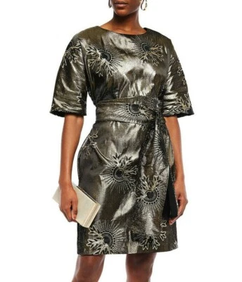 $2150 NUEVO Mini Vestido Lanvin Jacquard Metálico con Cinturón Fil Cupé Negro Dorado 44 Foto 1 de 4