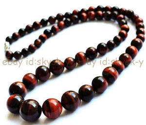Natural 6-14mm Red Tiger's Eye Round Gemstone Beads Necklace 18''  - Picture 1 of 8