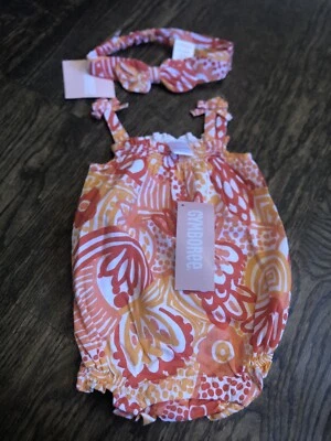 NWT Gymboree baby girl orange floral romper Bow SUMMER 2-piece SET 0 3 month - Image 1 of 4