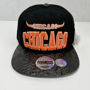 Sexy City Chicago Snapback Cap Adjustable Faux Snakeskin Bill Black - Picture 1 of 6