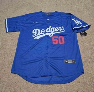 sNWT #50 Mookie Betts Blue Dodgers Stitched Jersey Mens Small - Picture 1 of 2