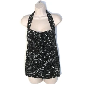 Catalina Women’s Medium 8/10 One Piece Halter Black Polka Dot Swimdress - Picture 1 of 7