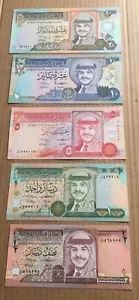 1992 Jordan Complete Set of 5 Banknotes 1/2 1 5 10 20 Dinar P-23 24 25 26 27 UNC - Picture 1 of 6