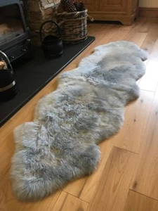 Luxury Double Sheepskin Rug Silver Grey Extra Large Genuine Fluffy Size Double - Picture 1 of 3