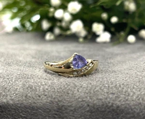 14kt Yellow Gold Tanzanite w/ Diamonds Ring Sz 6.75 - Picture 1 of 11