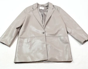 Aritzia Babaton Logan Blazer Womens Large Brown Faux Leather One-Button - Picture 1 of 13