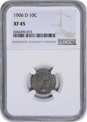 1906-D Barber Silver Dime EF45 NGC Cover