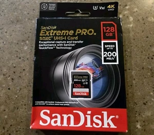 Tarjeta SanDisk 128 GB Extreme PRO SDXC 200 MB/s Clase 10 UHS-II U3 4K Nueva - Imagen 1 de 2