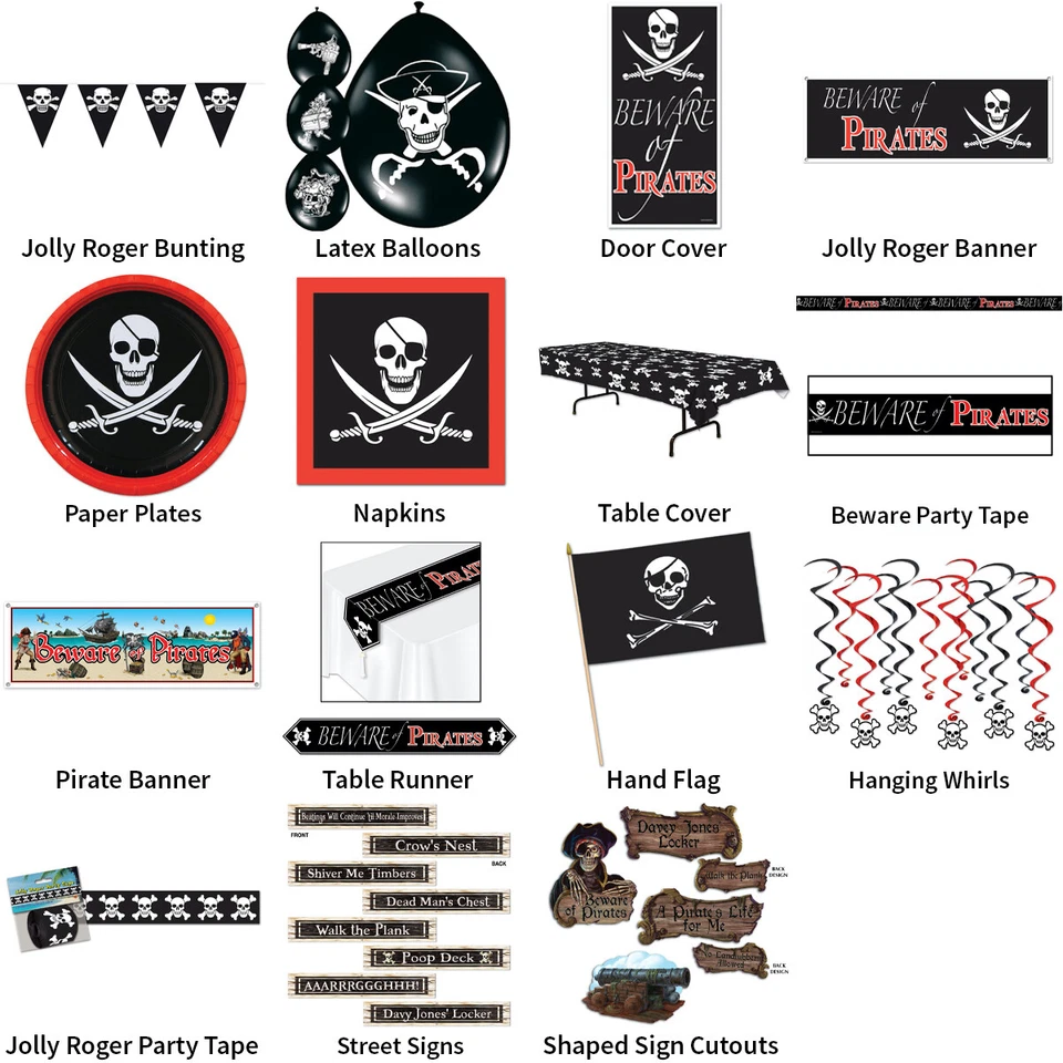 PIRATE JOLLY ROGER THEME DECORATIONS - PARTYWARE COMPLETE SELECTION - Image 1 of 1
