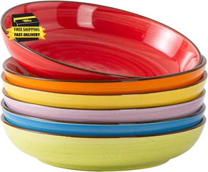 Pasta Bowls Set of 6, 30 Oz Ceramic Shallow Bowls, Serving Bowls Pasta Plates an - Picture 1 of 6