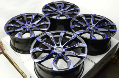 Kudo Racing Intimidate 17x7.5 5x114.3 +38 Black w/Blue Polish Face Wheels Rims - Image 1 of 4