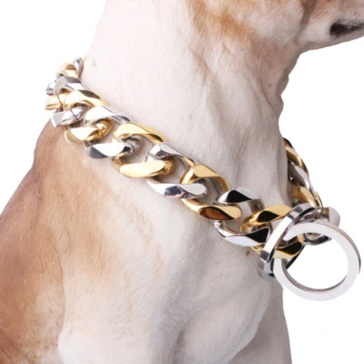 Enorme collar gargantilla cadena de acero inoxidable de 17 mm tono dorado plateado mascotas perros 24" Foto 1 de 4