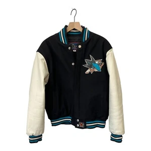 San Jose Sharks Two Tone Wool Leather Jacket Black/White Medium JH Design NHL - Bild 1 von 11