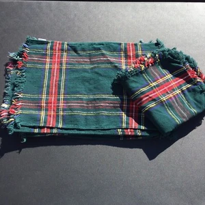 6 Placemats Napkins Green Plaid Rencraft Cotton 18" x 13" 17" Square - Picture 1 of 10