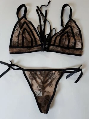 Conjunto de sujetador y tanga Chevron natural transparente Wild Designs tallas S M L Foto 1 de 4