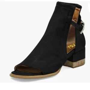 FSJ Women Peep Open Toe Sandals Boot Cut Out Buckle Ankle Bootie Low Heel Black - Picture 1 of 8