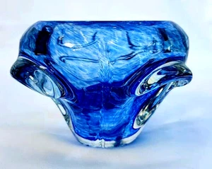 Cuenco de vidrio artístico azul cobalto abstracto Sommerso moderno de mediados de siglo de Murano de colección - Imagen 1 de 14